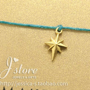 上蜡亚麻线 925银镀金【北极星】吊坠 许愿手绳 美国Dogeared正品