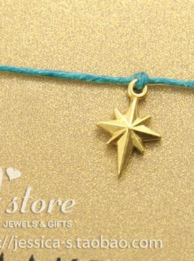 上蜡亚麻线 925银镀金【北极星】吊坠 许愿手绳 美国Dogeared正品