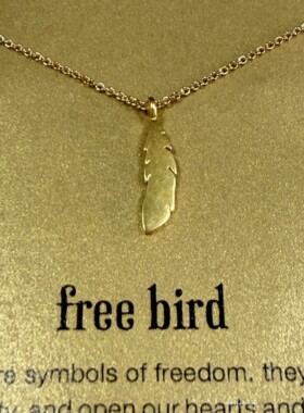 free bird自由鸟 平面羽毛许愿项链 925银镀金 美国Dogeared正品