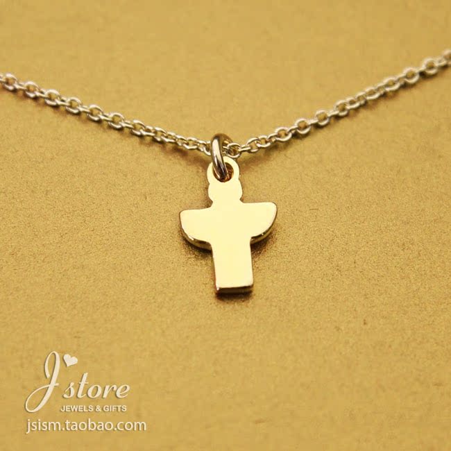 小天使十字架 许愿项链 925银 银镀金链锁骨链 美国Dogeared正品