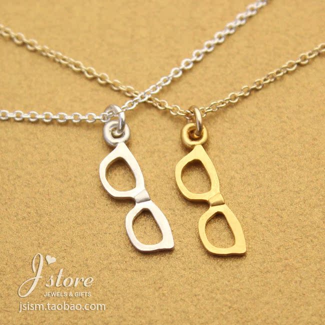 呆萌眼镜 许愿项链 925银链锁骨链 银色饰品美国Dogeared正品