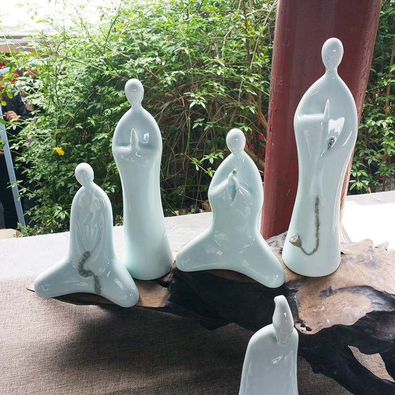 新中式禅意佛像摆件三皈依饰品陶瓷人物长者天然轻奢和尚玄关礼拜