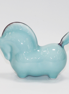 青釉红头样板间会所陈设陶瓷马