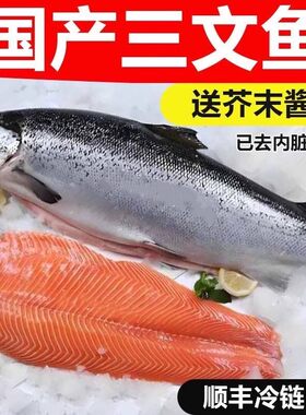 顺丰新疆整条国产虹鳟三文鱼一整只冰鲜即食冷冻刺身新鲜开片寿司
