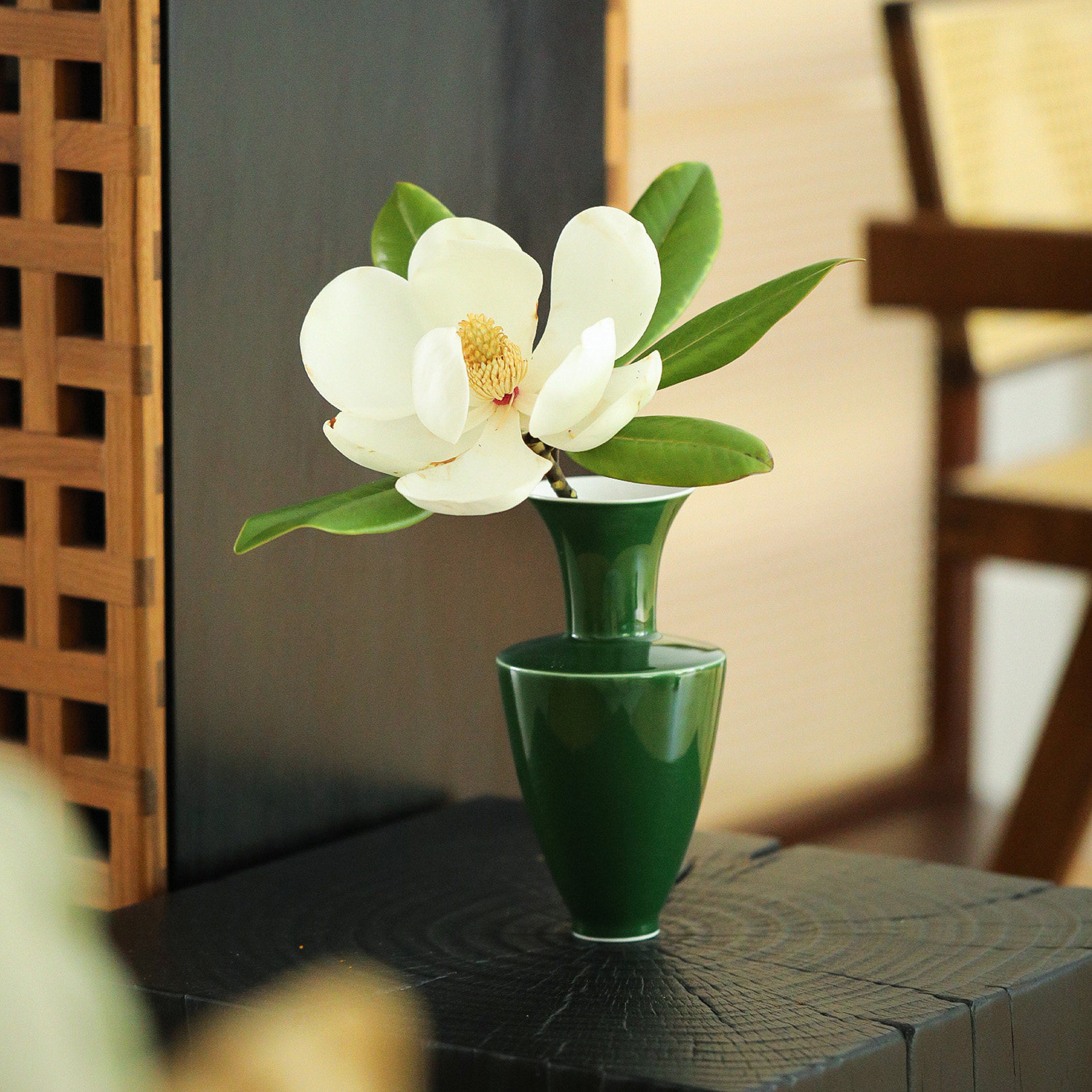 雅辑 君子瓶。高温陶瓷花瓶花器 家居摆件桌面茶席花插 碧绿山紫