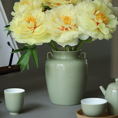 家居日用花器 雅辑 花插 手工陶瓷花罐 如常 青玉双耳花瓶