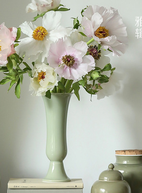 雅辑 青玉花觚 花瓶花插 家居茶席日用花器 简约宋风 高温陶瓷