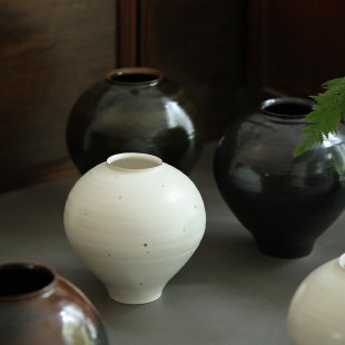 饰 大花瓶花器家居陈设摆件插花装 手工陶瓷 黑白月亮罐 雅辑