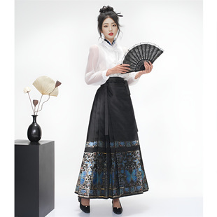 【庄周梦蝶】春秋季新款重工明制半身裙国风新中式日常黑色马面裙