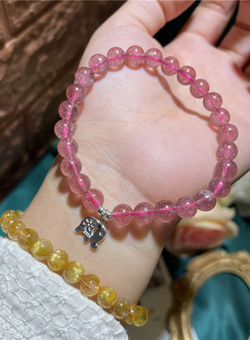 引流款ins天然水晶饰品草莓晶925银大象挂饰手串手链女简约日常