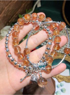 店主设计顺发密发通透铜发晶复古多圈手链925银饰品一手货源