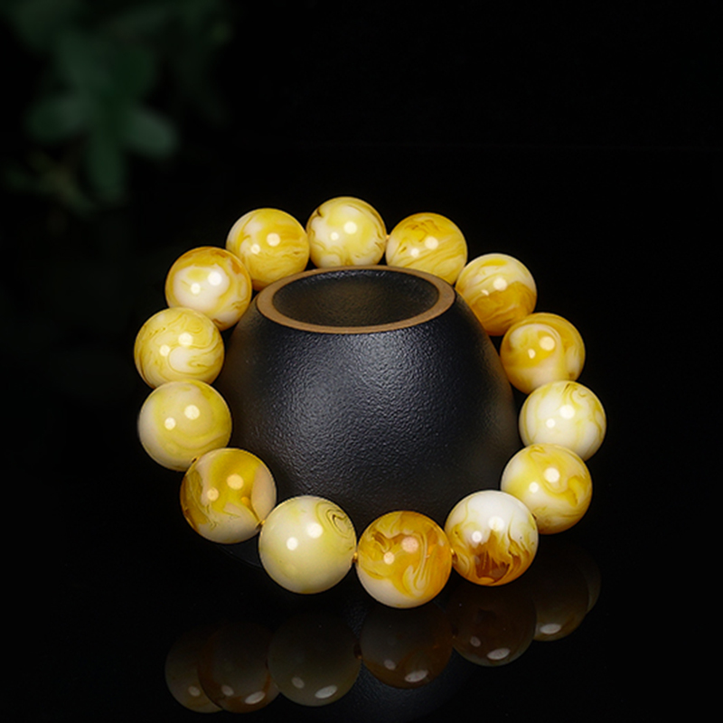 鸡油黄蜜蜡手串琥珀霸气男士手串手镯108颗黄蜜满蜜配珠男女手链