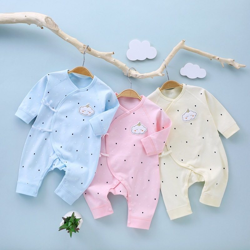 婴儿连体衣春秋新生儿衣服纯棉无骨宝宝内衣哈衣和尚服系带蝴蝶衣