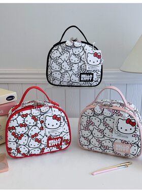 新HelloKitty正版可爱满印半圆手提化妆包化妆箱化妆袋手包洗漱包