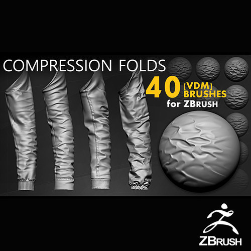 Zbrush 40组衣服褶皱皮革织物笔刷