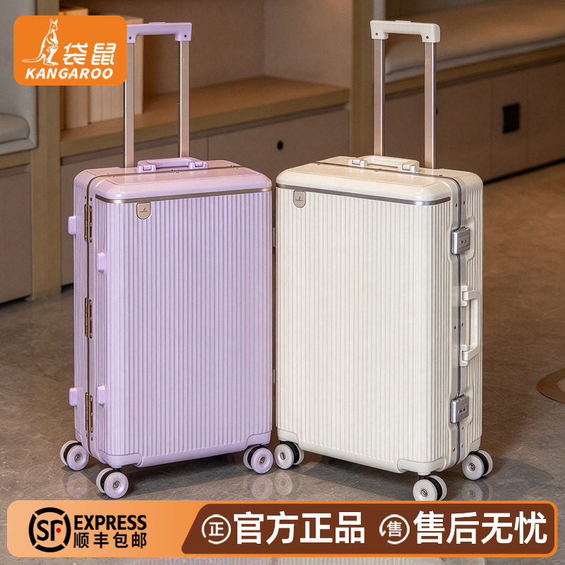 袋鼠24寸铝框加厚拉杆密码箱静音