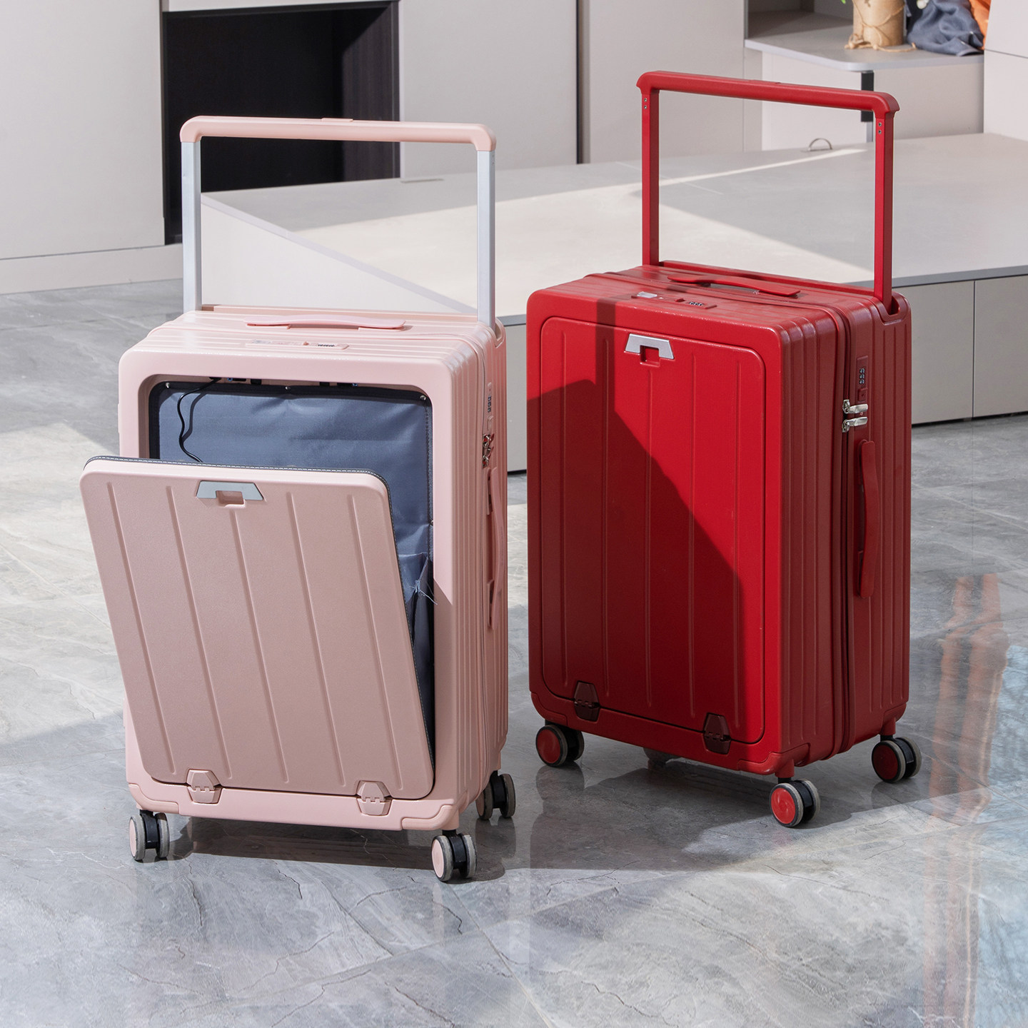 袋鼠红色行李箱新婚陪嫁前开盖宽拉杆密码箱粉色24寸旅行皮箱子20