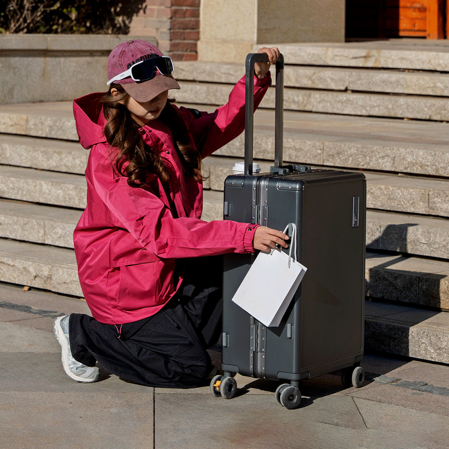袋鼠纯pc材质行李箱静音万向轮男生20寸可登机拉杆旅行密码皮箱子
