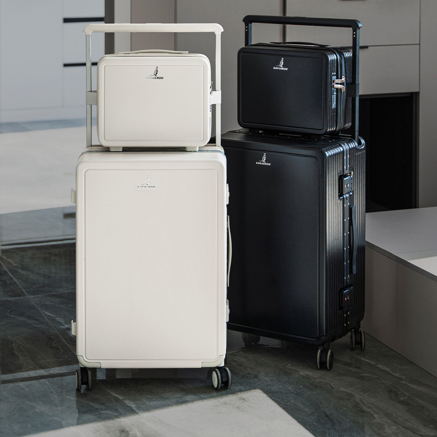 袋鼠pc材质行李箱子母可上飞机20寸登机宽拉杆女旅行密码皮箱子男