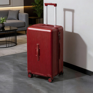 袋鼠红色行李箱结婚陪嫁女纯pc材质24寸拉链款红拉杆密码旅行喜箱