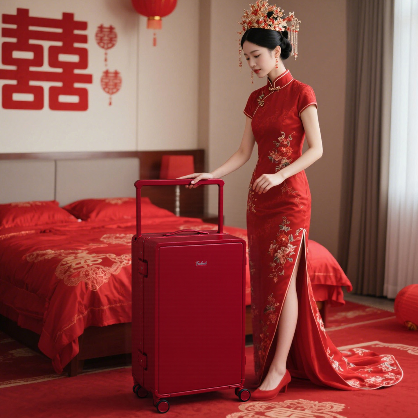 【袋鼠正品】结婚陪嫁红色行李箱