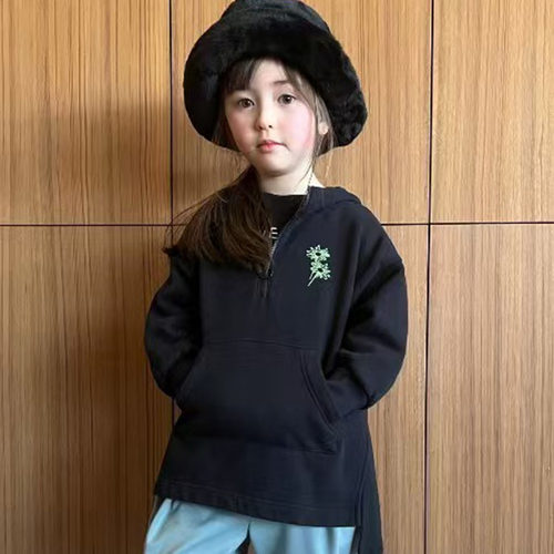 纯原日单GC新款侧开衩连帽卫衣纯棉宽松上衣百搭休闲潮牌男女童