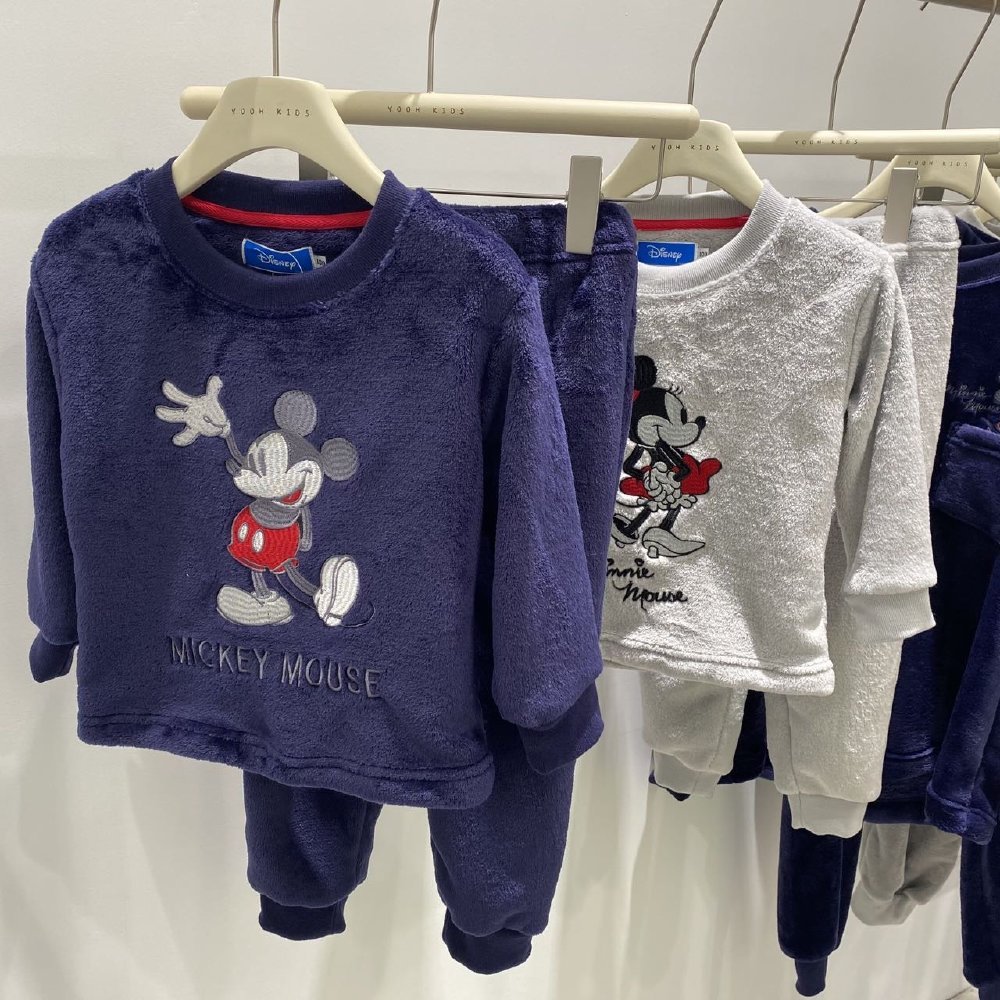 出口日本亲子超软珊瑚绒家居服套装冬季圆领米奇保暖睡衣