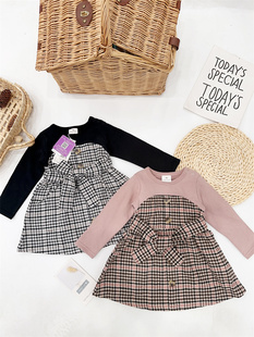 日单Si.Shu.Non秋冬女童新款 上衣裙 纯棉拼接格子毛圈卫衣磨毛衬衫