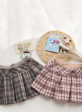 日单 MP秋季女童短裙格子洋气裙子潮流甜美百搭可爱休闲裤腰可调