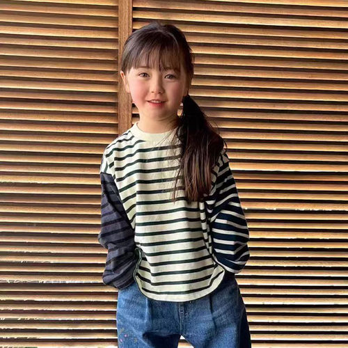 纯原日单GC新款条纹厚T恤纯棉童装上衣百搭休闲潮牌柔软亲肤