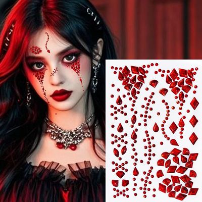 万圣节血钻妆不规则红宝石异形钻脸贴二次元cos妆血浆假血暗黑妆