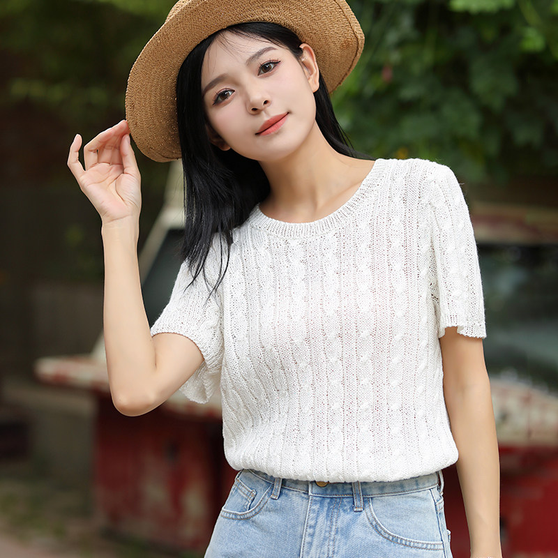 毛儿手作 微光 麻花短袖上衣材料包 棒针手工编织毛线diy光荫鎏光