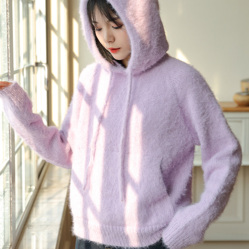 毛儿手作 悠悠育克连帽衫材料包 棒针手工毛线编织diy制作 雪宝