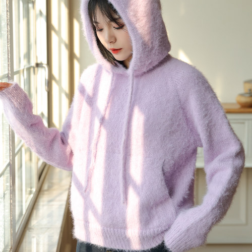 毛儿手作 悠悠育克连帽衫材料包 棒针手工毛线编织diy制作 雪宝