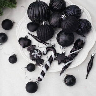 饰球 饰品挂件圣诞橱窗吊顶装 黑色圣诞球3 15cm圣诞节布置装