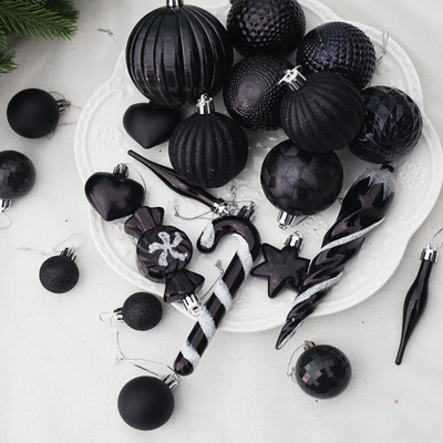 黑色圣诞球3-15cm圣诞节布置