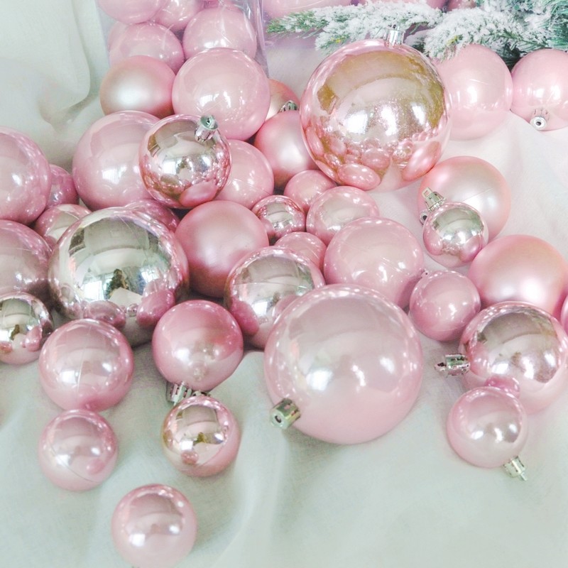 粉色珠光球3-20cm圣诞球圣诞节装饰品吊球吊饰玫瑰金圣诞树挂球