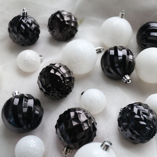 6CM黑色圣诞球异形8CM圣诞节圣诞树装饰挂饰吊球亮黑亮白球光球