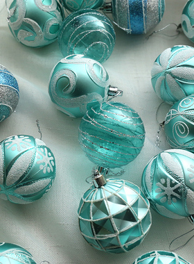 圣诞节装饰品蒂芙尼圣诞球吊球彩绘球圣诞树挂饰蓝色橱窗场景布置