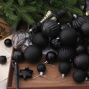 黑色圣诞球圣诞树装饰吊球彩色电镀亮光球饰品3-15cm花艺包装材料
