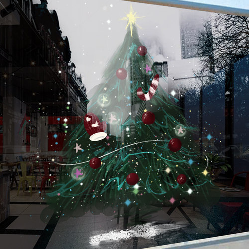 2026圣诞节玻璃贴纸橱窗装饰圣诞树雪花静电贴店铺布置玻璃门贴画