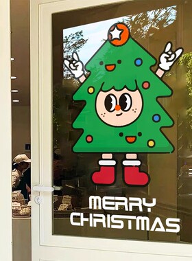 ins卡通圣诞节装饰宠物店铺玻璃幼儿园门窗静电卡通贴纸节日布置