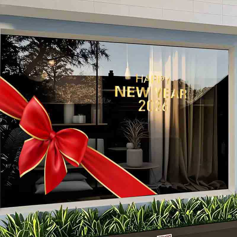 2026新年圣诞节橱窗玻璃贴纸静电贴窗花装饰氛围店铺装饰贴画窗贴