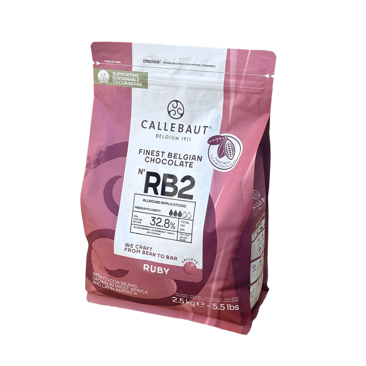 嘉利宝比利时进口ruby粉红宝石巧克力豆32.8%烘焙巧克力原料2.5KG