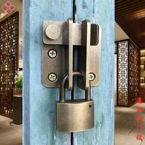 新中式彷古铜扣门锁纯铜木门移门搭扣锁扣明装插销挂锁全铜棍门栓