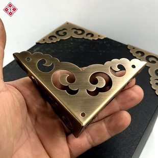 仿古纯铜包角铜护角中式家具铜配件三面樟木箱角花祥云镂空铜角码