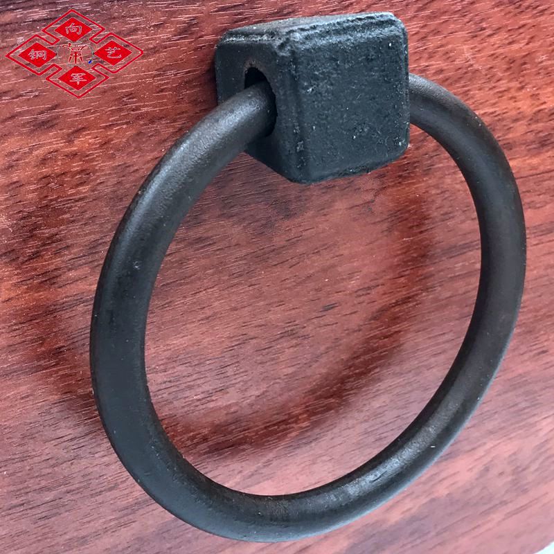 仿古家具纯铜配件古典门拉手铸铁方头大门铁门环中式铜配件兽头把