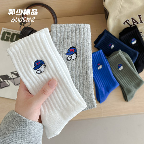 【新颖刺绣】青少年中筒棉袜