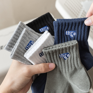 男士 棉质短款 中筒四季 刺绣青少年休闲袜男款 棉袜 款 袜子男冬季