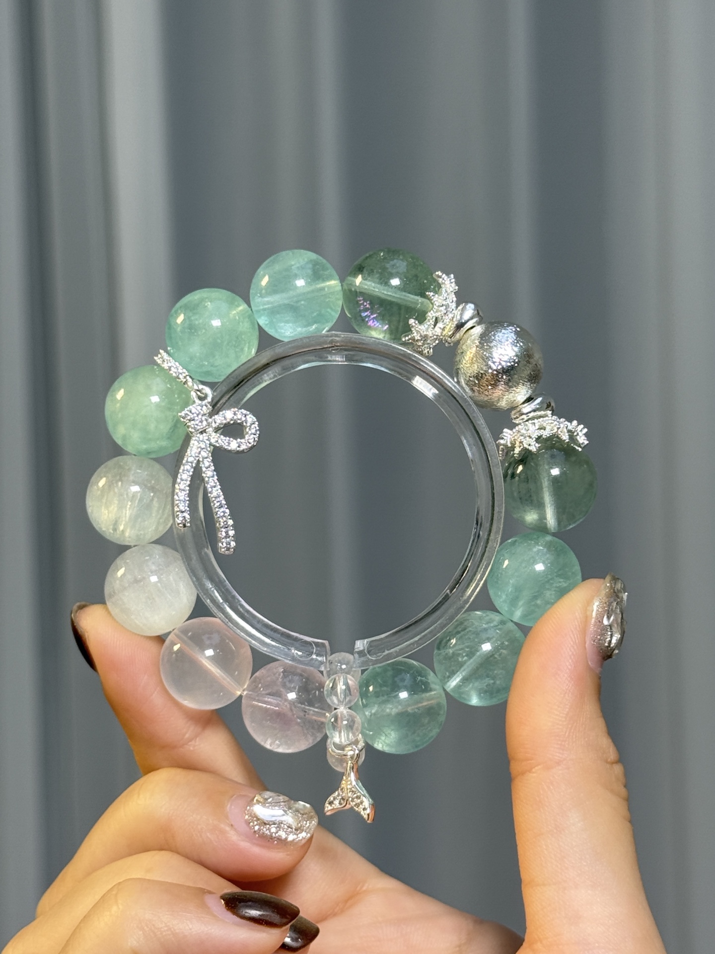 【青屿漫樱】薄荷绿到森林绿渐变樱花粉紫绿萤石粉水晶紫阿塞手串